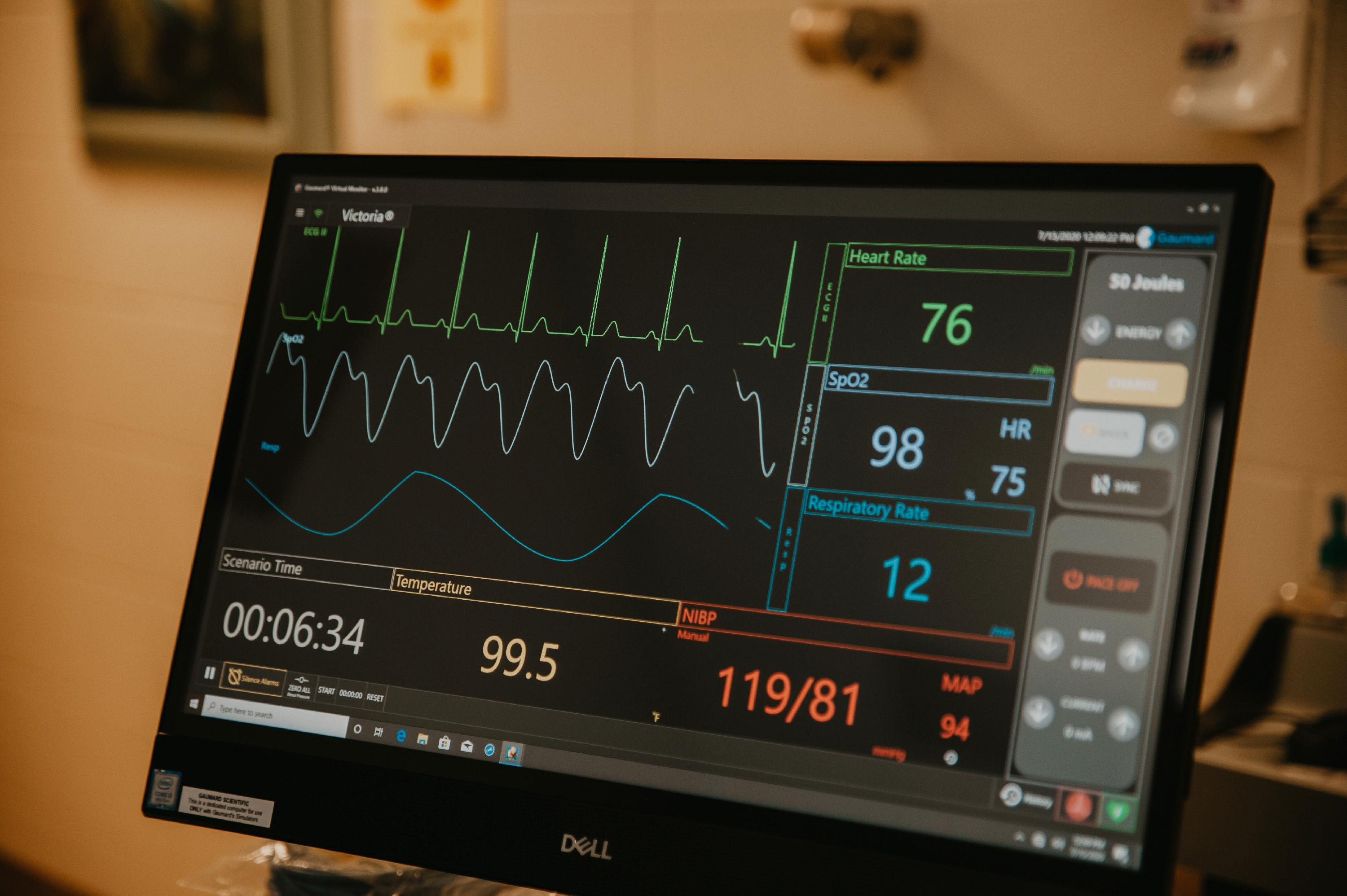 A tablet showing vital signs from a nursing manikin